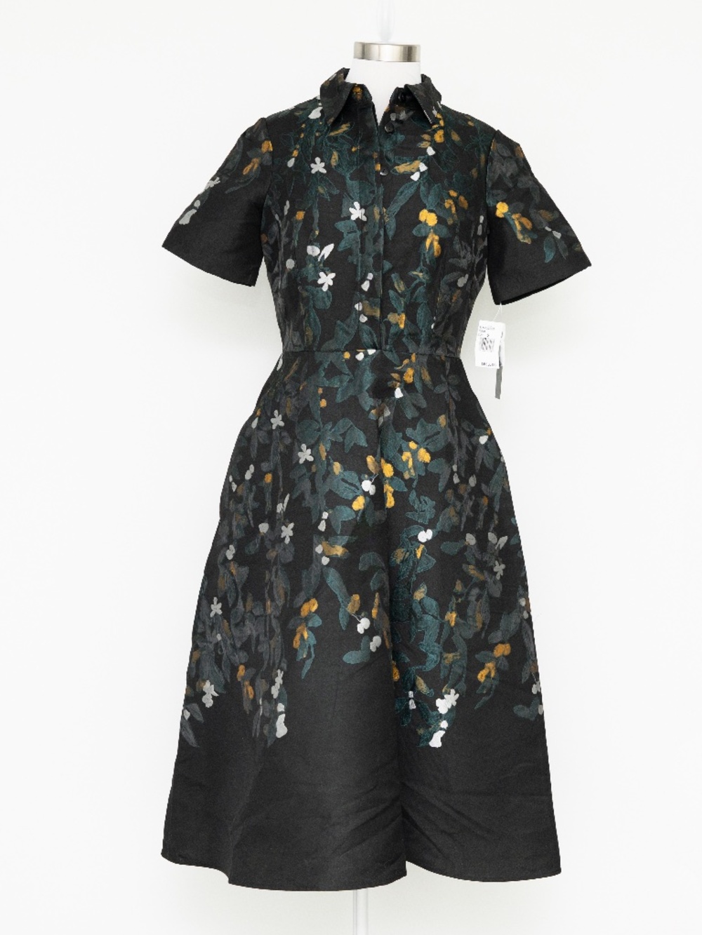 Rickie Freeman for Teri Jon -  A-Line Floral Jacquard Midi Shirtdress